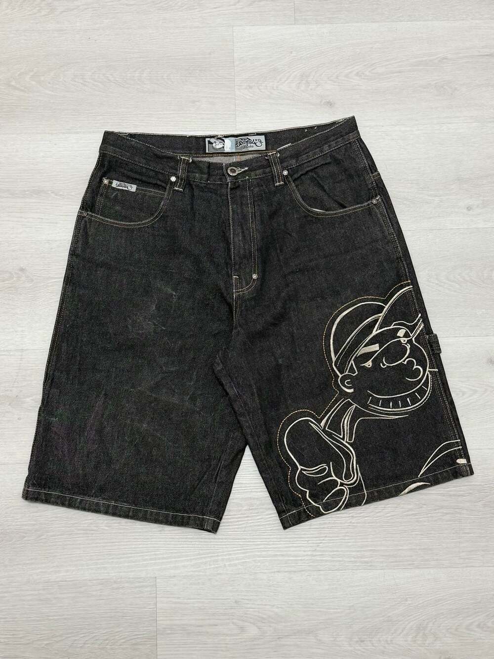 Vintage Southpole Baggy Embroidered Character Carpenter Denim Jorts Size 36